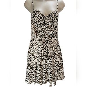 Leopard Print Fit And Flare Spaghetti Strap Dress, Womens Size Medium